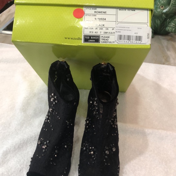 Ted Baker black laced booties with heels and silver rhinestones!open toes - Picture 5 of 6
